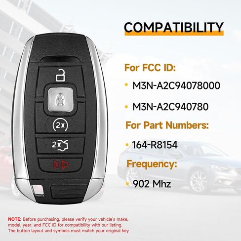 مفتاح فوب بديل يناسب لينكولن كونتيننتال MKZ 2017 2018 2019 2020 MKC MKX 2017-2019 Navigator 2018-2021 Nautilus 2019-2022 دخول السيارة الذكية بدون مفتاح عن بعد M3N-A2C94078000 M3N-A2C940780 902 ميجاهرتز in Saudi Arabia