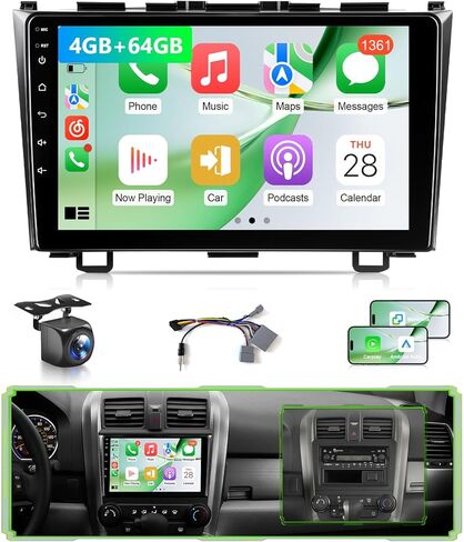 ستيريو سيارة لهوندا CRV 2007 إلى 2011، CarPlay Android Auto 9 بوصة IPS تعمل باللمس لـ CRV، وحدة رأس الراديو GPS Navi 5G WiFi Bluetooth FM RDS DSP SWC كاميرا احتياطية MIC in Kuwait