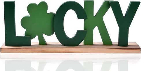 ديكورات يوم القديس باتريك، ديكور شامروك خشبي، علامة حرف LUCKY مع البرسيم، قطعة مركزية لتزيين طاولة عيد القديس باتريك للمنزل والمكتب، صينية متدرجة ديكور أيرلندي محظوظ (محظوظ) in Kuwait