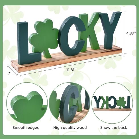 ديكورات يوم القديس باتريك، ديكور شامروك خشبي، علامة حرف LUCKY مع البرسيم، قطعة مركزية لتزيين طاولة عيد القديس باتريك للمنزل والمكتب، صينية متدرجة ديكور أيرلندي محظوظ (محظوظ) in Kuwait