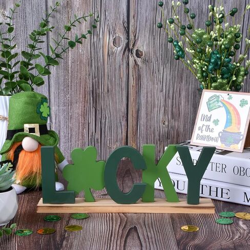 ديكورات يوم القديس باتريك، ديكور شامروك خشبي، علامة حرف LUCKY مع البرسيم، قطعة مركزية لتزيين طاولة عيد القديس باتريك للمنزل والمكتب، صينية متدرجة ديكور أيرلندي محظوظ (محظوظ) in Kuwait