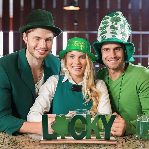 ديكورات يوم القديس باتريك، ديكور شامروك خشبي، علامة حرف LUCKY مع البرسيم، قطعة مركزية لتزيين طاولة عيد القديس باتريك للمنزل والمكتب، صينية متدرجة ديكور أيرلندي محظوظ (محظوظ) in Kuwait