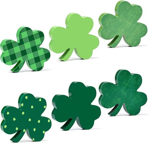 6 قطع من زينة نباتات النفل لعيد القديس باتريك، لافتات طاولة خشبية، صينية متدرجة ديكور البرسيم الأخضر الأيرلندي لمكتب مطبخ المنزل وحفلات القديس باتي in Kuwait