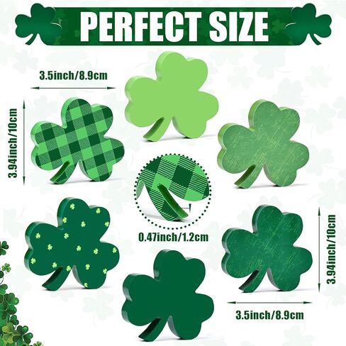 6 قطع من زينة نباتات النفل لعيد القديس باتريك، لافتات طاولة خشبية، صينية متدرجة ديكور البرسيم الأخضر الأيرلندي لمكتب مطبخ المنزل وحفلات القديس باتي in Kuwait