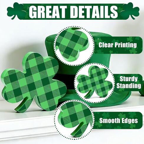 6 قطع من زينة نباتات النفل لعيد القديس باتريك، لافتات طاولة خشبية، صينية متدرجة ديكور البرسيم الأخضر الأيرلندي لمكتب مطبخ المنزل وحفلات القديس باتي in Kuwait