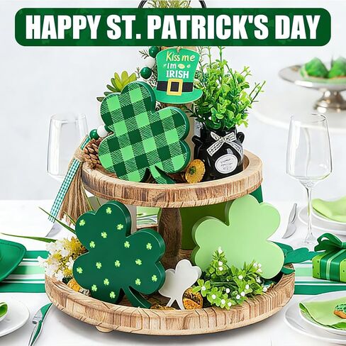 6 قطع من زينة نباتات النفل لعيد القديس باتريك، لافتات طاولة خشبية، صينية متدرجة ديكور البرسيم الأخضر الأيرلندي لمكتب مطبخ المنزل وحفلات القديس باتي in Kuwait