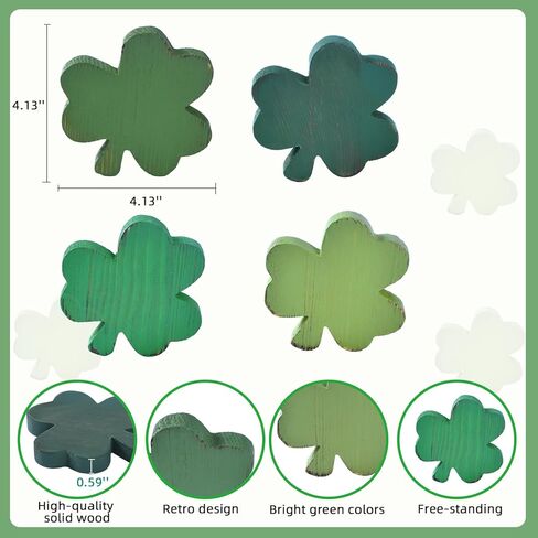 St Patrick's Day Decorations for Table, 4PCS Wooden Shamrock Decor Set, Rustic Farmhouse Green Gradient St. Patrick's Day Centerpiece for Home Office Tiered Tray (4 Colors) in Saudi Arabia