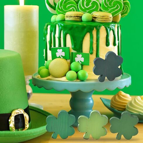 St Patrick's Day Decorations for Table, 4PCS Wooden Shamrock Decor Set, Rustic Farmhouse Green Gradient St. Patrick's Day Centerpiece for Home Office Tiered Tray (4 Colors) in Saudi Arabia