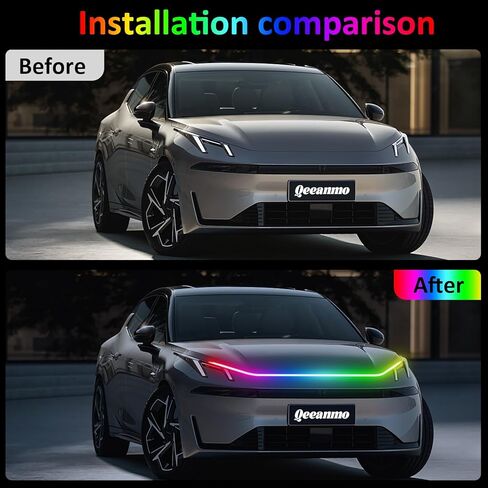 شريط إضاءة لغطاء السيارة 59 بوصة RGB LED أضواء خارجية مقاومة للماء متعددة الألوان للمسح الديناميكي لبدء تشغيل مجموعة غطاء محرك السيارة DRL أضواء النهار الجري للسيارات والشاحنات وسيارات الدفع الرباعي والتطبيق والتحكم عن بعد، 12 فولت in Kuwait