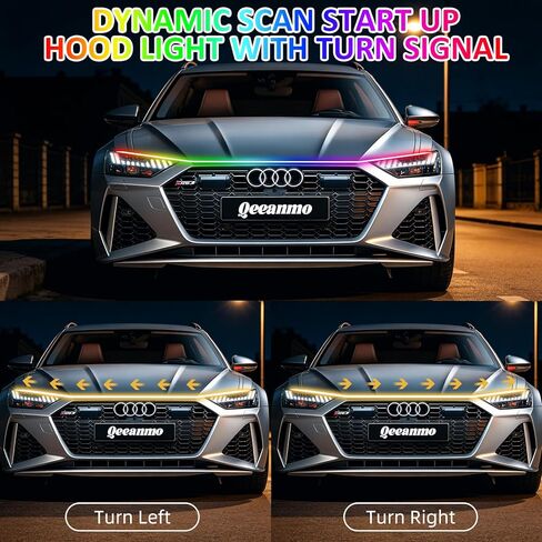 شريط إضاءة لغطاء السيارة 59 بوصة RGB LED أضواء خارجية مقاومة للماء متعددة الألوان للمسح الديناميكي لبدء تشغيل مجموعة غطاء محرك السيارة DRL أضواء النهار الجري للسيارات والشاحنات وسيارات الدفع الرباعي والتطبيق والتحكم عن بعد، 12 فولت in Kuwait