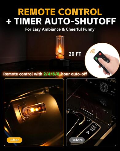 2 قطعة من مصابيح USB للسيارة، [جهاز التحكم عن بعد ومؤقت إيقاف تلقائي] مصباح لهب LED، قم بتوصيل الإضاءة المحيطة الداخلية USB، توقيت ضوء ليلي زجاجي صغير للسيارة، والتخييم، والحفلات، وغرفة النوم، وعيد الميلاد in Saudi Arabia