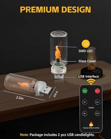 2 قطعة من مصابيح USB للسيارة، [جهاز التحكم عن بعد ومؤقت إيقاف تلقائي] مصباح لهب LED، قم بتوصيل الإضاءة المحيطة الداخلية USB، توقيت ضوء ليلي زجاجي صغير للسيارة، والتخييم، والحفلات، وغرفة النوم، وعيد الميلاد in Saudi Arabia