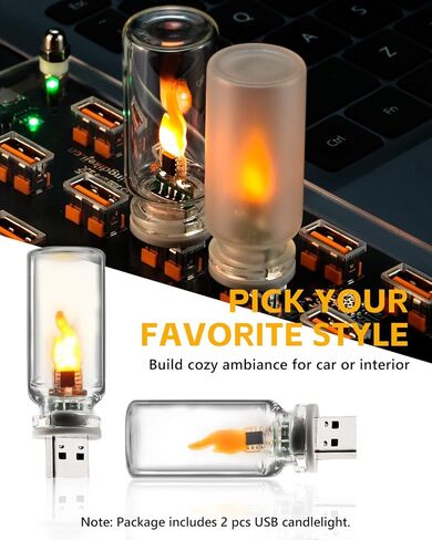 2 قطعة من مصابيح USB للسيارة، [جهاز التحكم عن بعد ومؤقت إيقاف تلقائي] مصباح لهب LED، قم بتوصيل الإضاءة المحيطة الداخلية USB، توقيت ضوء ليلي زجاجي صغير للسيارة، والتخييم، والحفلات، وغرفة النوم، وعيد الميلاد in Saudi Arabia