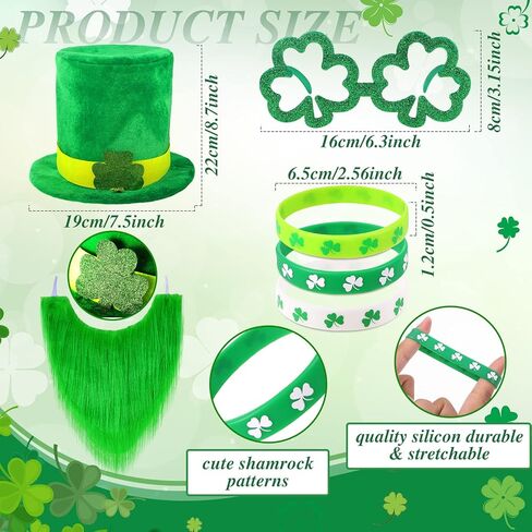 10 Pcs St Patrick's Day Costume Set Shamrock Hat with Faux Mustache St. Patrick Vest Sequin Bow Tie Beaded Shamrock Necklaces Bracelets Shamrock Shaped Glasses for Irish Party Decor (Medium) in Saudi Arabia