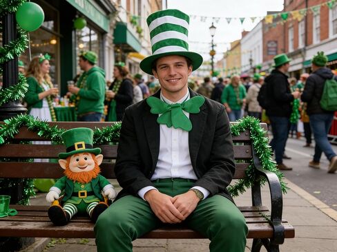 MCJC St. Patrick's Day Green and White Striped Top Hat with Bow Tie, Adult Size Costume Accessory for Masquerade Parties in Saudi Arabia