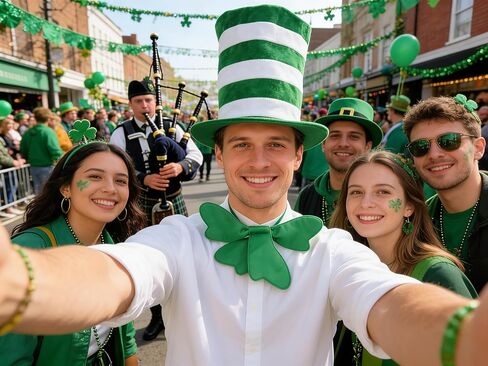 MCJC St. Patrick's Day Green and White Striped Top Hat with Bow Tie, Adult Size Costume Accessory for Masquerade Parties in Saudi Arabia