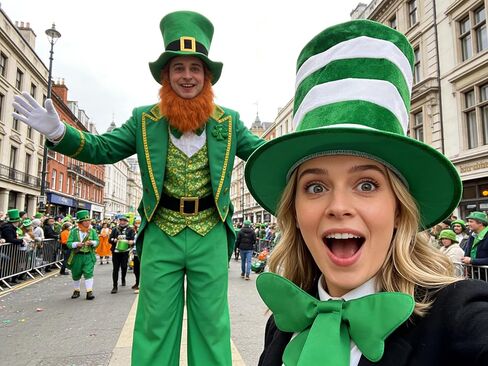 MCJC St. Patrick's Day Green and White Striped Top Hat with Bow Tie, Adult Size Costume Accessory for Masquerade Parties in Saudi Arabia