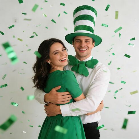 MCJC St. Patrick's Day Green and White Striped Top Hat with Bow Tie, Adult Size Costume Accessory for Masquerade Parties in Saudi Arabia