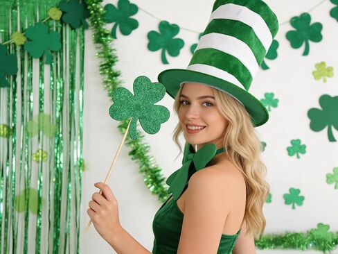 MCJC St. Patrick's Day Green and White Striped Top Hat with Bow Tie, Adult Size Costume Accessory for Masquerade Parties in Saudi Arabia