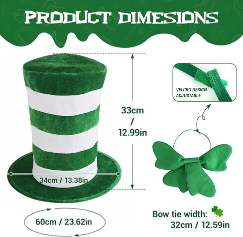 MCJC St. Patrick's Day Green and White Striped Top Hat with Bow Tie, Adult Size Costume Accessory for Masquerade Parties in Saudi Arabia