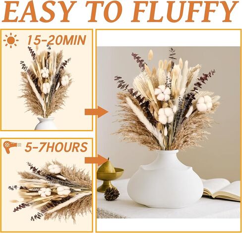 120 قطعة من باقة زهور القطن الطبيعية المجففة - عشب بوهو بامباس مقاس 17 بوصة، واللافندر، وسيقان القطن، وذيول الأرنب، والأوكالبتوس والقمح - ديكور مزرعة بوهو ريفي للمزهرية، وحفلات الزفاف، والحرف اليدوية in Kuwait