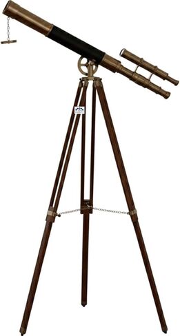 Antique Brass Telescope on Wooden Tripod | Vinatge Maritime Double Barrel Admirals Floor Standing Telescope Sailor Spyglass Royal Navy Telescopes for Home, Office, Living Room, Christmas Decor Gift in Saudi Arabia