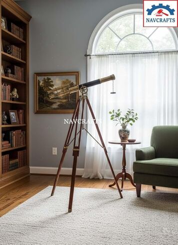 Antique Brass Telescope on Wooden Tripod | Vinatge Maritime Double Barrel Admirals Floor Standing Telescope Sailor Spyglass Royal Navy Telescopes for Home, Office, Living Room, Christmas Decor Gift in Saudi Arabia