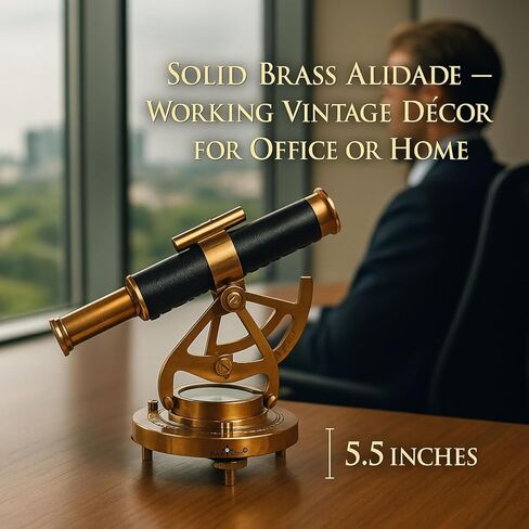 تلسكوب Alidade من النحاس الصلب مقاس 6 بوصات من M.A & SONS مزود بقاعدة بوصلة ومستوى فقاعات - ديكور بحري عتيق، هدية أداة مسح وظيفية in Saudi Arabia