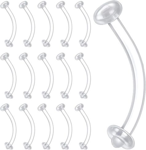 15 PCs Clear Eyebrow Piercing Curved 16G Acrylic Barbells Belly Piercing Retainers, Flexible Cartilage Earrings Eyebrow Tongue Rings Jewelry for Helix Tragus Daith Vertical Labret in Saudi Arabia