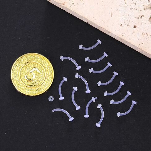 15 PCs Clear Eyebrow Piercing Curved 16G Acrylic Barbells Belly Piercing Retainers, Flexible Cartilage Earrings Eyebrow Tongue Rings Jewelry for Helix Tragus Daith Vertical Labret in Saudi Arabia