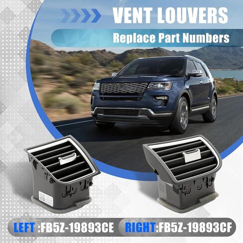فتحة تهوية أمامية يمين ويسار للوحة القيادة، فتحة تهوية لمكيف الهواء مناسبة لسيارة Ford Explorer 2016-2019، فتحة تهوية خارجية للسيارة، فتحة تهوية أمامية للتيار المتردد للسيارة، استبدال لـ FB5Z-19893CE FB5Z-19893CF in Kuwait