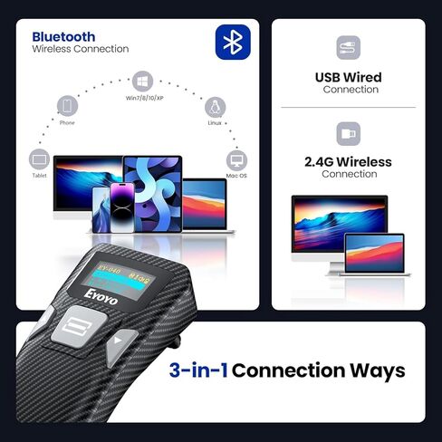 ماسح باركود Eyoyo Bluetooth مع شاشة: ماسح ضوئي صغير محمول لرمز الاستجابة السريعة 1D و2D لمتجر البيع بالتجزئة، كتاب المكتبة - قارئ رمز شريطي سلكي ولاسلكي USB متوافق مع iPhone iPad Android Phone Laptop in Kuwait