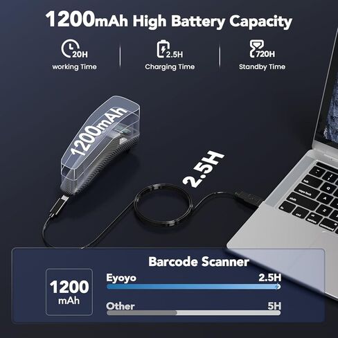 ماسح باركود Eyoyo Bluetooth مع شاشة: ماسح ضوئي صغير محمول لرمز الاستجابة السريعة 1D و2D لمتجر البيع بالتجزئة، كتاب المكتبة - قارئ رمز شريطي سلكي ولاسلكي USB متوافق مع iPhone iPad Android Phone Laptop in Kuwait
