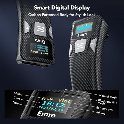 ماسح باركود Eyoyo Bluetooth مع شاشة: ماسح ضوئي صغير محمول لرمز الاستجابة السريعة 1D و2D لمتجر البيع بالتجزئة، كتاب المكتبة - قارئ رمز شريطي سلكي ولاسلكي USB متوافق مع iPhone iPad Android Phone Laptop in Kuwait