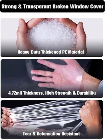 غطاء نافذة السيارة المؤقتة للزجاج المكسور، 78.7x39.4 بوصة فيلم بلاستيكي مقاوم للماء وأدوات إصلاح لإصلاحات الطوارئ لنافذة السيارة المكسورة، مجموعة استبدال مؤقتة لزجاج السيارات مع شريط مزدوج الجوانب in Kuwait