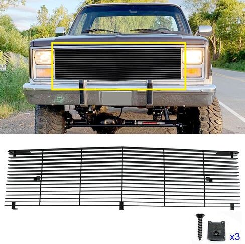 شواية أمامية سوداء متوافقة مع 1981-1987 Chevy Blazer/C/K Pickup/Suburban/GMC Jimmy Main الجزء العلوي الأفقي من شبكة البليت 1982 1983 1984 1985 1986 in Kuwait