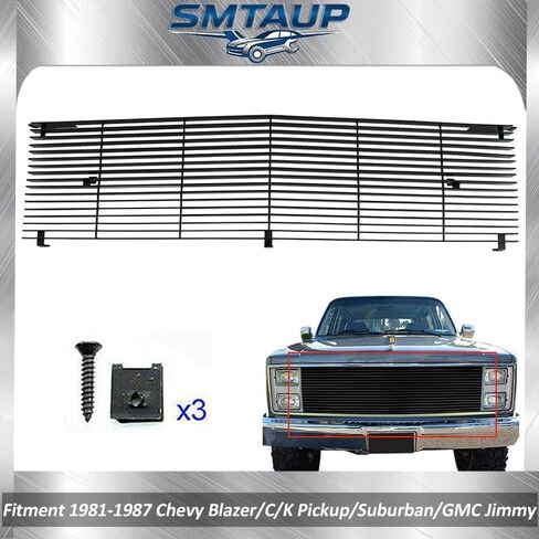 شواية أمامية سوداء متوافقة مع 1981-1987 Chevy Blazer/C/K Pickup/Suburban/GMC Jimmy Main الجزء العلوي الأفقي من شبكة البليت 1982 1983 1984 1985 1986 in Kuwait