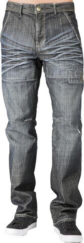 بنطال جينز رجالي مريح ومستقيم من المستوى 7 مصنوع من الحجر الداكن وممزق ومُصلح in Kuwait