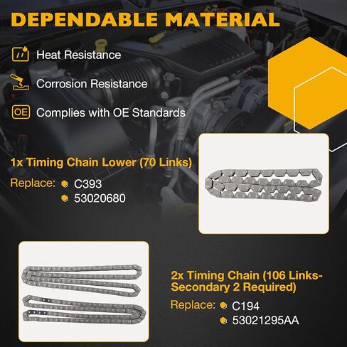 مجموعة سلسلة توقيت المحرك 3.7 مع VVT-Sprockets، متوافقة مع 2004-2012 دودج دورانجو جيب كوماندر ميتسوبيشي رام 1500، يستبدل C393 53020680، يناسب محرك 3.7L 226CID V6 SOHC in Saudi Arabia