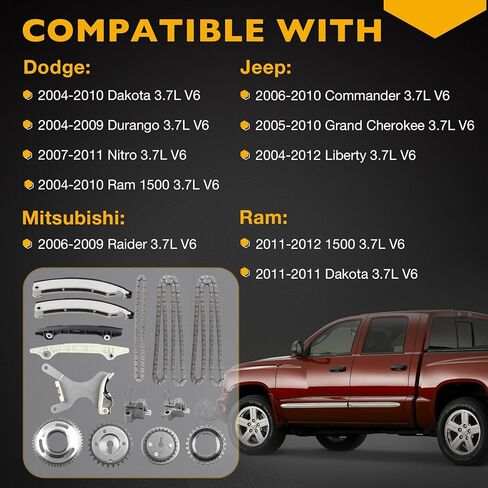 مجموعة سلسلة توقيت المحرك 3.7 مع VVT-Sprockets، متوافقة مع 2004-2012 دودج دورانجو جيب كوماندر ميتسوبيشي رام 1500، يستبدل C393 53020680، يناسب محرك 3.7L 226CID V6 SOHC in Saudi Arabia