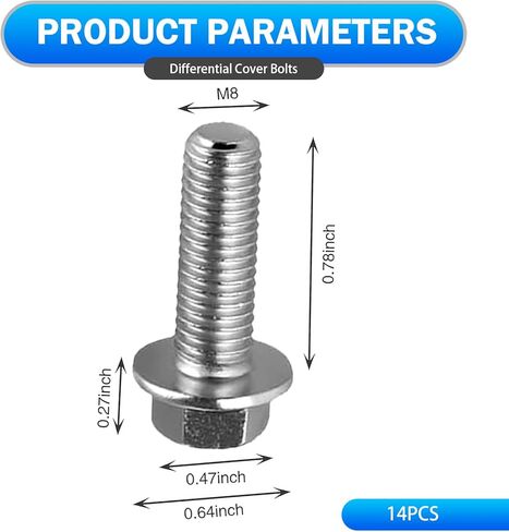 14 PCS Differential Cover Bolts, M8 1.25 x 20mm Differential Cover Hex Screw Set, 304 Stainless Steel Flange Bolts, Fit for Sealing, Gears and Lubricating Fluid (Silver) in Kuwait