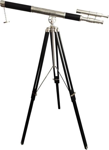 Decorative Chrome Finish Telescope Floor Standing Wooden Tripod Double Barrel Adjustable Royal Touch in Saudi Arabia
