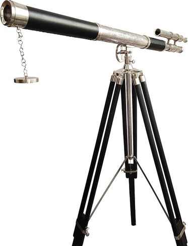 Decorative Chrome Finish Telescope Floor Standing Wooden Tripod Double Barrel Adjustable Royal Touch in Saudi Arabia
