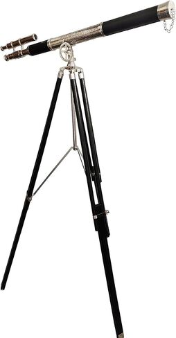 Decorative Chrome Finish Telescope Floor Standing Wooden Tripod Double Barrel Adjustable Royal Touch in Saudi Arabia