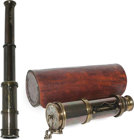 Antique Brass Spyglass Telescope with Leather Case, CUPRADO - Vintage Nautical Pirate Handheld Monocular for Decor & Gifting in Saudi Arabia