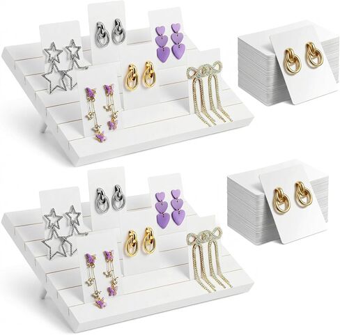 62 Pcs Wood Earring Display Stand Earring Card Display 2 Pcs 11.4" x 7.5" Holders with 60 Cards Jewelry Organizer Stands for Selling in Saudi Arabia