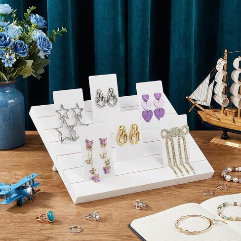 62 Pcs Wood Earring Display Stand Earring Card Display 2 Pcs 11.4" x 7.5" Holders with 60 Cards Jewelry Organizer Stands for Selling in Saudi Arabia