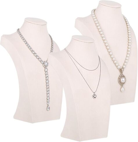 3 Pcs Jewelry Display Busts Velvet Necklace Display Stand Mannequin Holder for Necklace and Pendants Chain Organizer Jewelry Showcase for Selling, Trade Shows and Home Display (Beige) in Kuwait