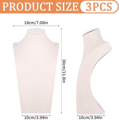 3 Pcs Jewelry Display Busts Velvet Necklace Display Stand Mannequin Holder for Necklace and Pendants Chain Organizer Jewelry Showcase for Selling, Trade Shows and Home Display (Beige) in Kuwait