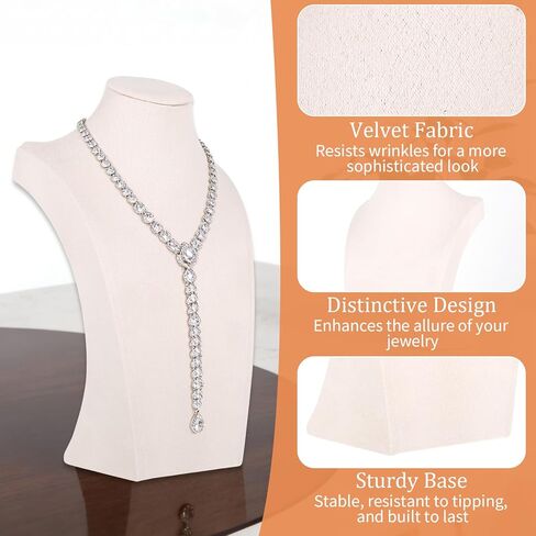 3 Pcs Jewelry Display Busts Velvet Necklace Display Stand Mannequin Holder for Necklace and Pendants Chain Organizer Jewelry Showcase for Selling, Trade Shows and Home Display (Beige) in Kuwait